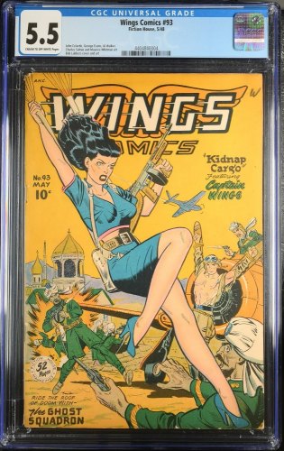 Cover Scan: Wings comics #93 CGC FN- 5.5 Golden Age War Comic! Bob Lubbers Cover! - Item ID #375613