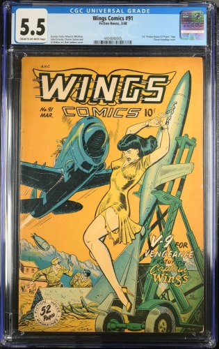 Cover Scan: Wings comics #91 CGC FN- 5.5 Bob Lubbers Bondage Cover! Captain Wings! - Item ID #375614