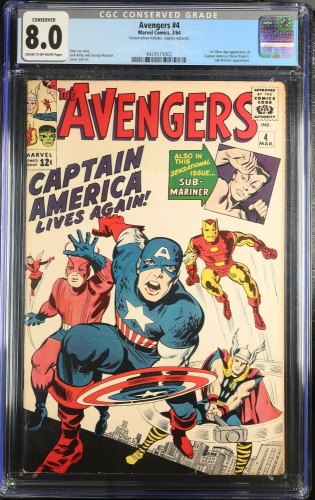 Cover Scan: Avengers #4 CGC VF 8.0 Conserved 1st Silver Age Captain America! - Item ID #375632