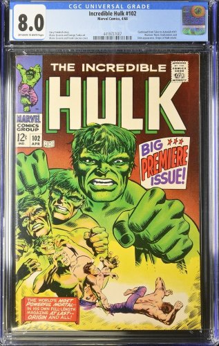Cover Scan: Incredible Hulk #102 CGC VF 8.0 Continued from Tales to Astonish 101! - Item ID #377073