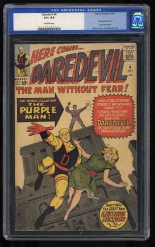 Cover Scan: Daredevil #4 CGC VG+ 4.5 Off White 1st Appearance Killgrave, the Purple Man! - Item ID #461069