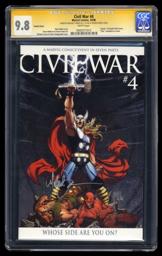 Cover Scan: Civil War #4 CGC NM/M 9.8 SS Signed Michael Turner Cover B Variant - Item ID #461318