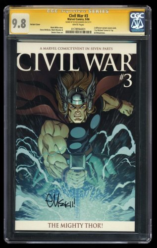 Cover Scan: Civil War #3 CGC NM/M 9.8 SS Signed McGuiness! B Retailer Incentive Variant - Item ID #461319