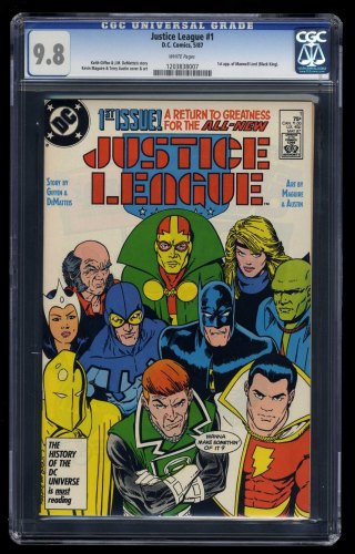 Cover Scan: Justice League America (1987) #1 CGC NM/M 9.8 Art by Maguire and Austin!!! - Item ID #461338