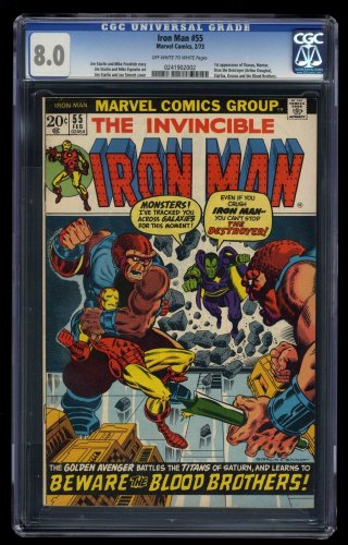 Cover Scan: Iron Man #55 CGC VF 8.0 1st Appearance Thanos Drax! - Item ID #461356