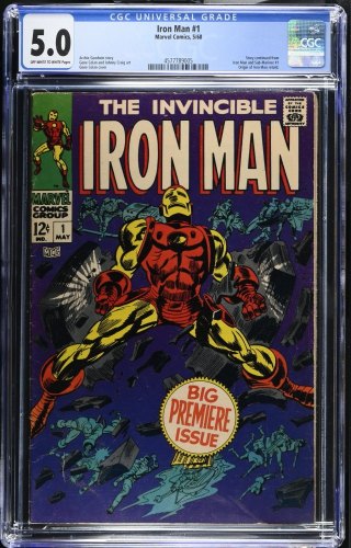 Cover Scan: Iron Man #1 CGC VG/FN 5.0 Off White to White Origin Retold! Stan Lee! - Item ID #466592