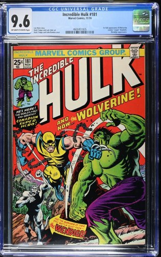 Cover Scan: Incredible Hulk (1962) #181 CGC NM+ 9.6 Off White to White 1st Full Appearance Wolverine! - Item ID #466629