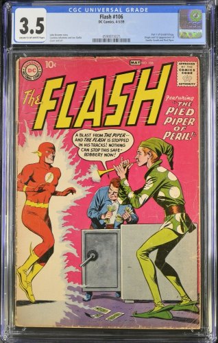 Cover Scan: Flash #106 CGC VG- 3.5 1st Appearance Gorilla Grodd! Pied Piper of Peril! - Item ID #468452