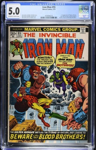 Cover Scan: Iron Man #55 CGC VG/FN 5.0 Off White to White 1st Appearance Thanos Drax! - Item ID #469372