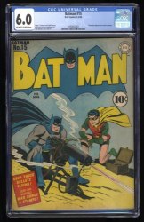 Cover Scan: Batman #15 CGC FN 6.0 Off White to White WWII War Machine Gun Cover! - Item ID #358765