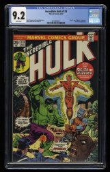 Cover Scan: Incredible Hulk (1962) #178 CGC NM- 9.2 White Pages Death Adam Warlock! - Item ID #363505