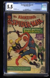 Cover Scan: Amazing Spider-Man #16 CGC FN- 5.5 Off White Battles Daredevil! Stan Lee! - Item ID #366357