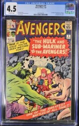 Cover Scan: Avengers #3 CGC VG+ 4.5 Off White 1st Hulk and Sub-Mariner Team-Up! Jack Kirby! - Item ID #374928