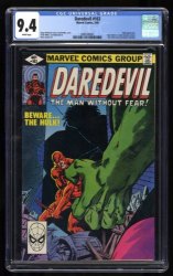 Cover Scan: Daredevil #163 CGC NM 9.4 White Pages Beware the Hulk Frank Miller! - Item ID #461207