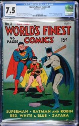 Cover Scan: World's Finest Comics #3 CGC VF- 7.5 White Pages 1st Scarecrow! - Item ID #466632